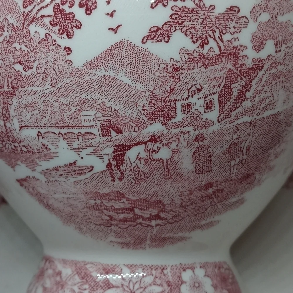 Vintage Art Mark  Arco Red Japan Pastoral Scene Mini Pitcher And Plate